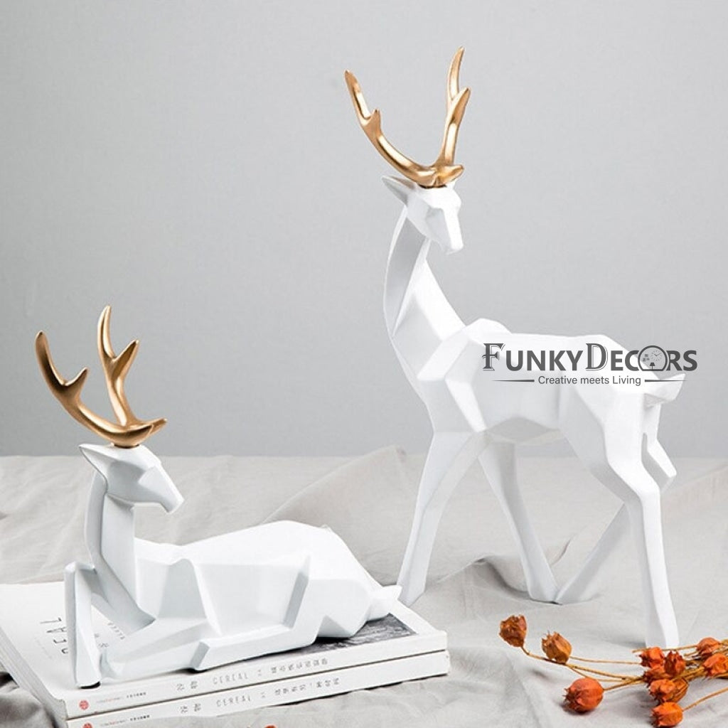 Deer Sculpture In White Decorative Showpiece Animal Figurine- Funkydecors Figurines