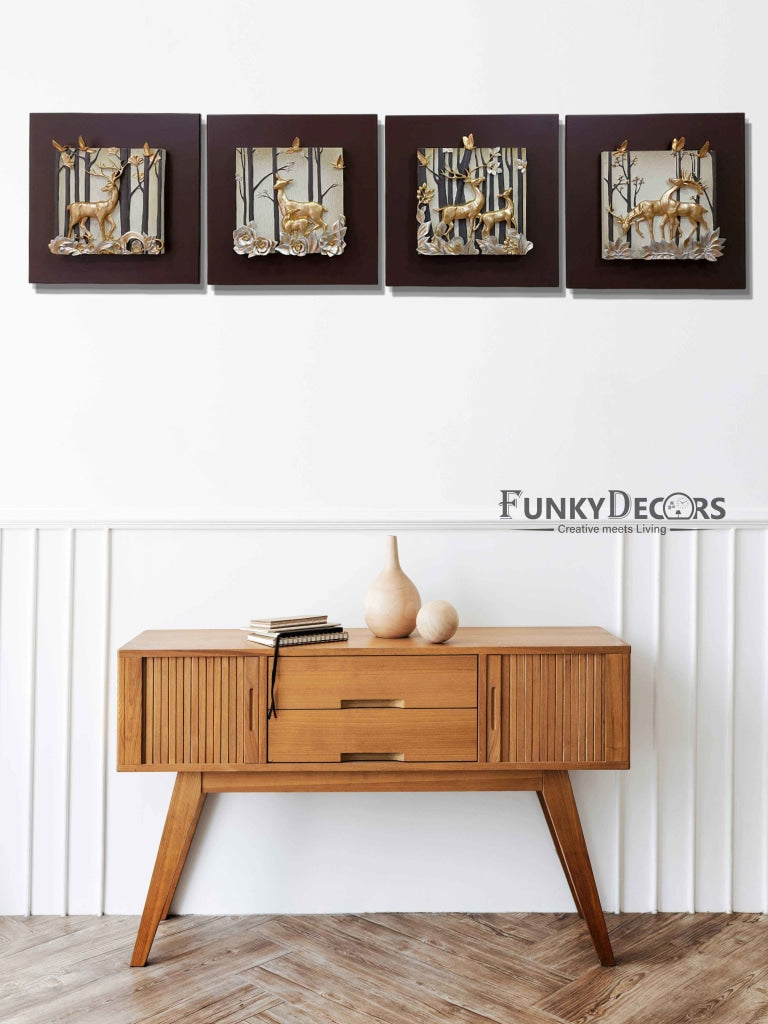 Deers Modern 3D Stone Carving Wall Art - Set Of 4