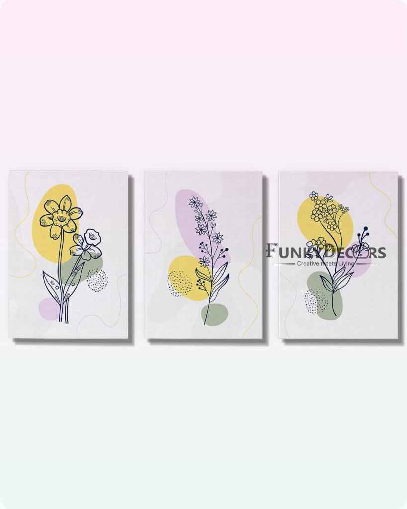 Delicate Floral 3 Panels Art Frame For Wall Decor- Funkydecors Posters Prints & Visual Artwork