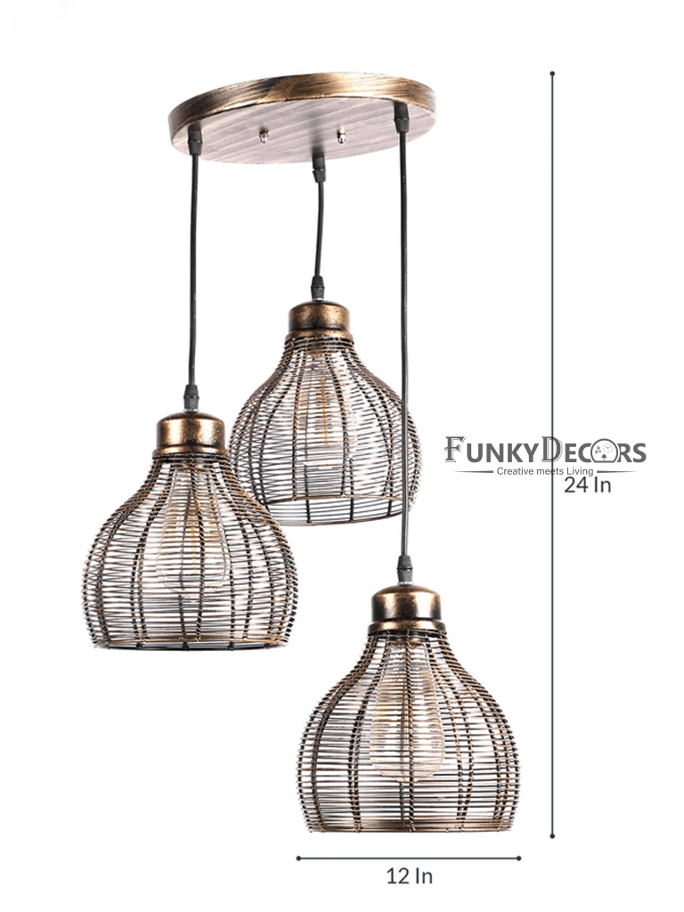 Designer Cluster Metal Hanging Lights Set Of 3- Funkytradition