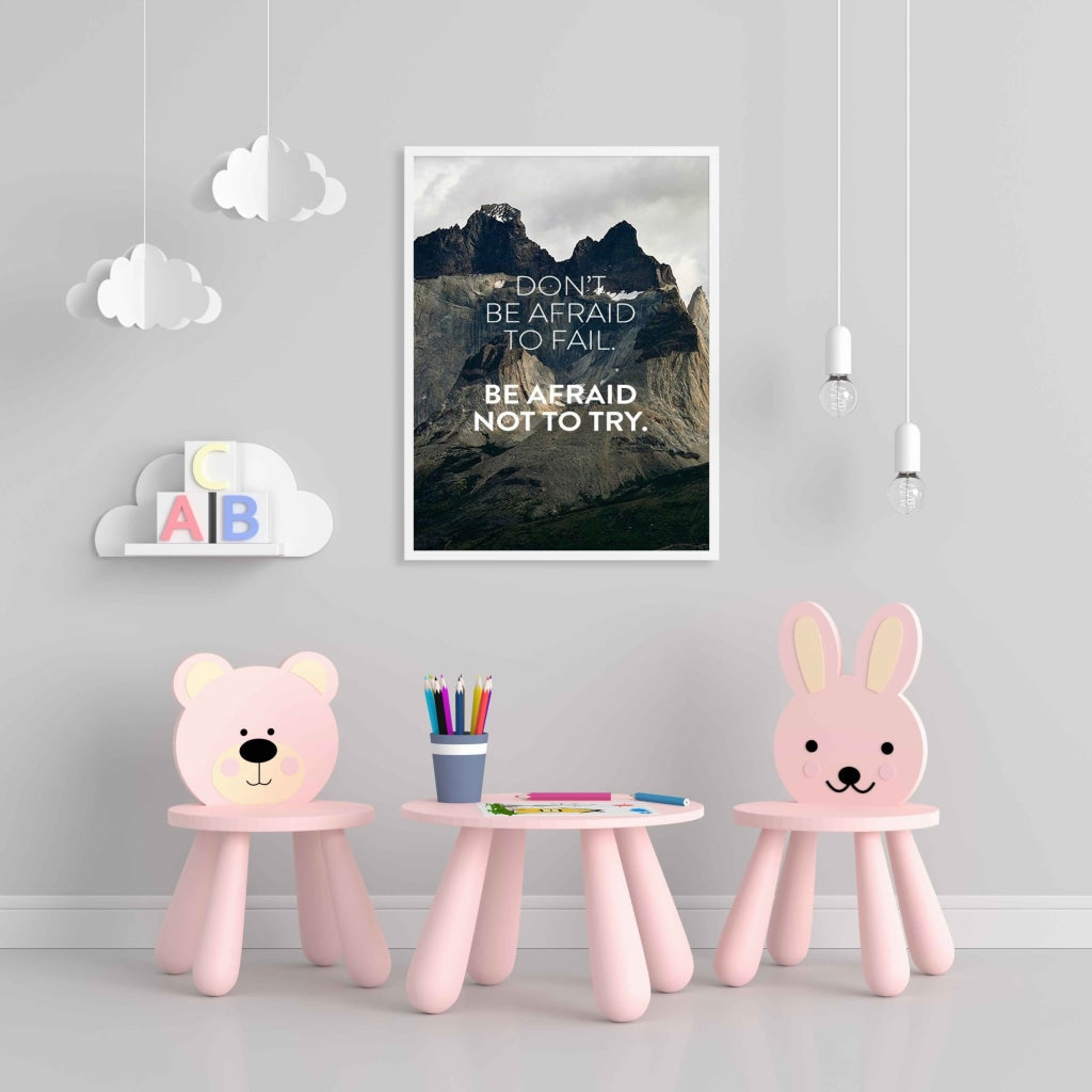 Dont Be Afraid To Fail - Motivational Quotes Art Frame For Wall Decor- Funkydecors Xs / White