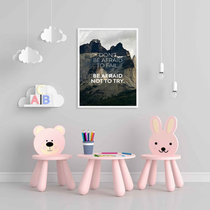 Dont Be Afraid To Fail - Motivational Quotes Art Frame For Wall Decor- Funkydecors Xs / White