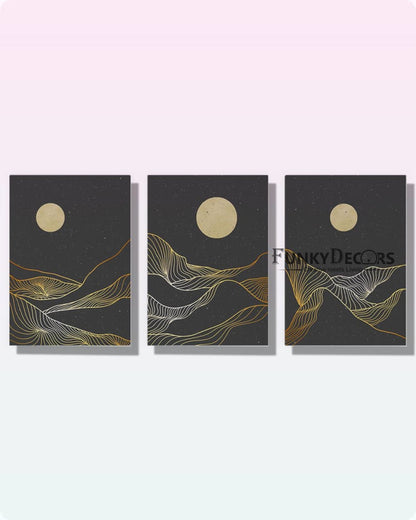 Dreamy Night - Minimal 3 Panels Art Frame For Wall Decor- Funkydecors Posters Prints & Visual