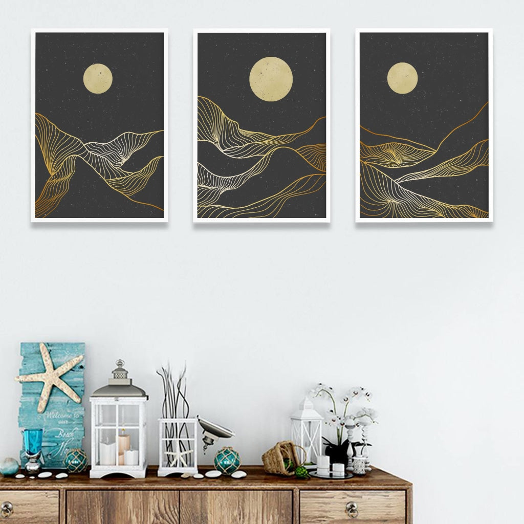 Dreamy Night - Minimal 3 Panels Art Frame For Wall Decor- Funkydecors Xs / White Posters Prints &