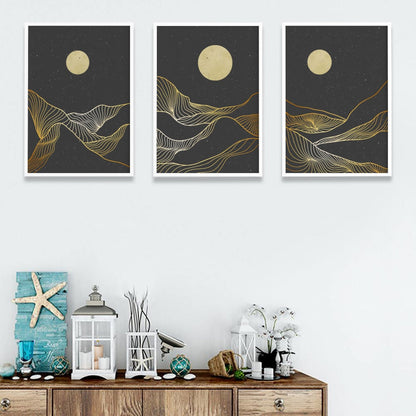 Dreamy Night - Minimal 3 Panels Art Frame For Wall Decor- Funkydecors Xs / White Posters Prints &