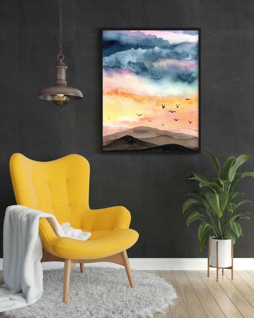 Dusk With Birds - Nature Art Frame For Wall Decor- Funkydecors Xs / Black Posters Prints & Visual