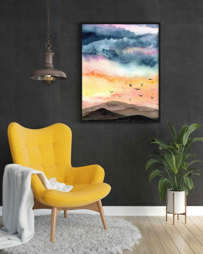 Dusk With Birds - Nature Art Frame For Wall Decor- Funkydecors Xs / Black Posters Prints & Visual