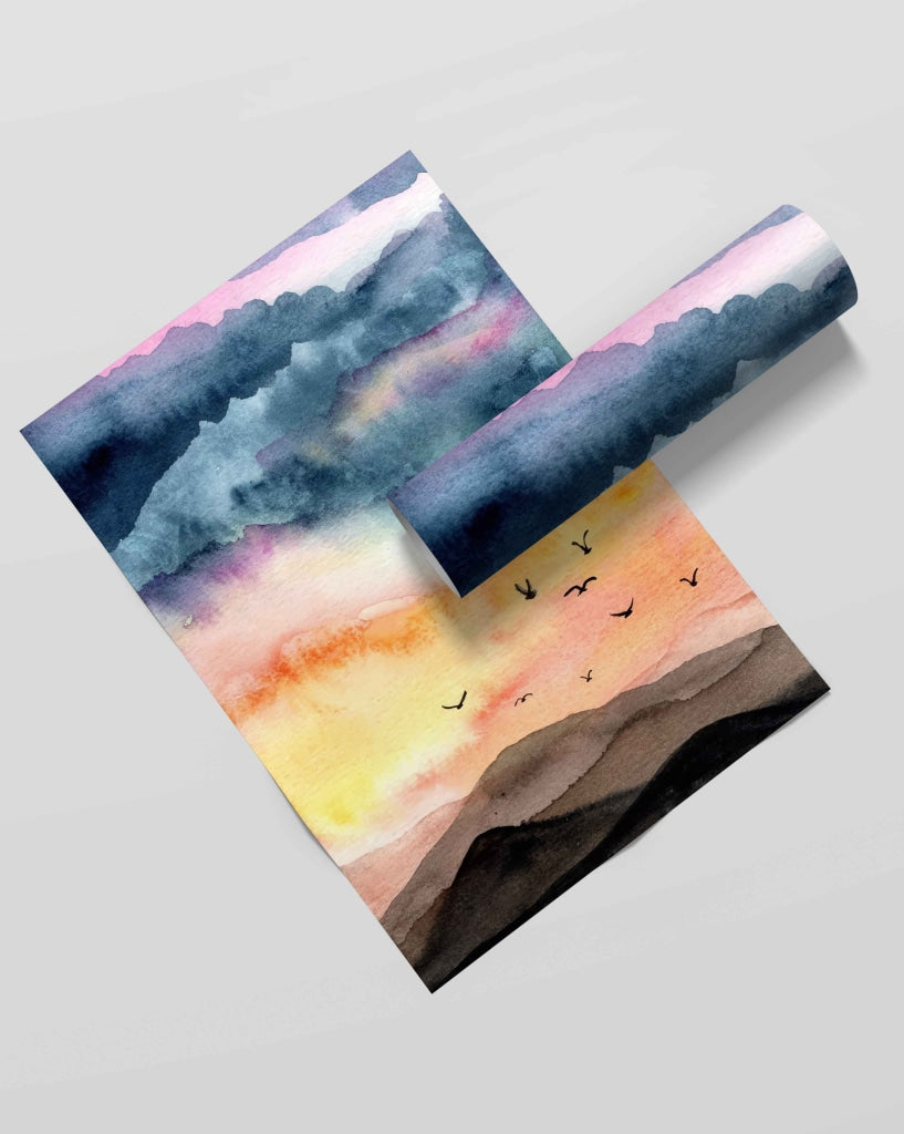 Dusk With Birds - Nature Art Frame For Wall Decor- Funkydecors Xs / Roll Posters Prints & Visual