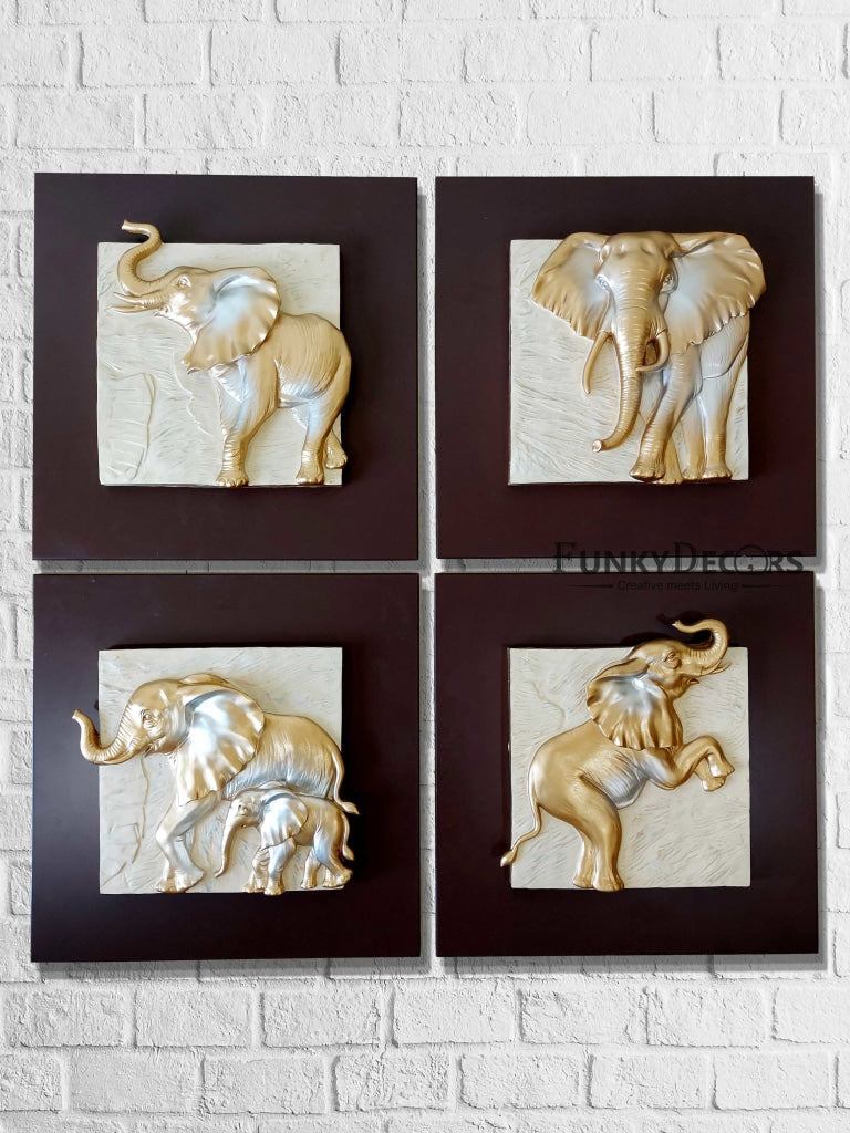 Elephants Modern 3D Stone Carving Wall Art - Set Of 4