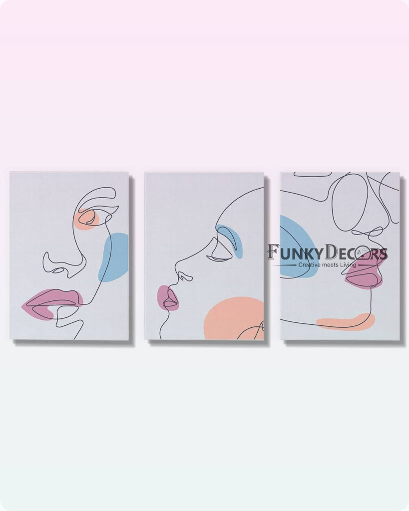 Face Line 3 Panels Art Frame For Wall Decor- Funkydecors Posters Prints & Visual Artwork