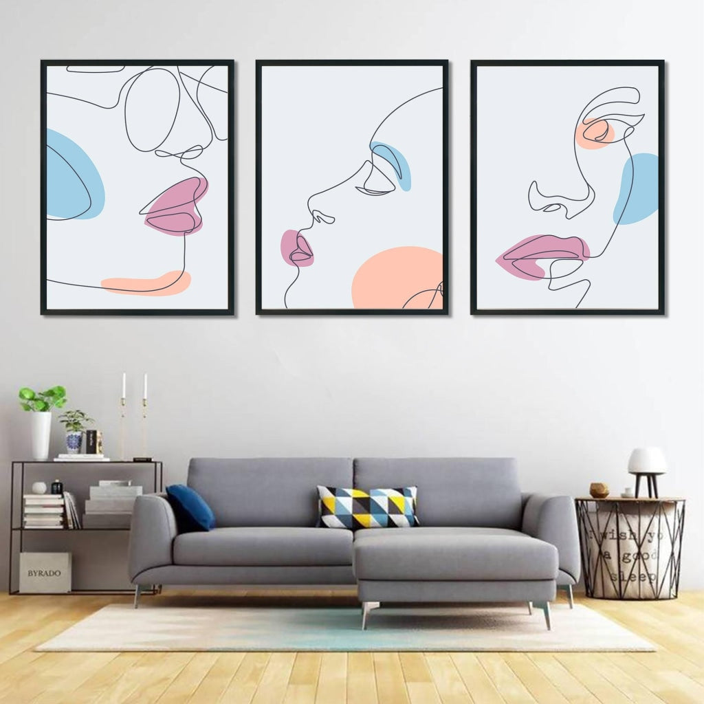 Face Line 3 Panels Art Frame For Wall Decor- Funkydecors Xs / Black Posters Prints & Visual Artwork