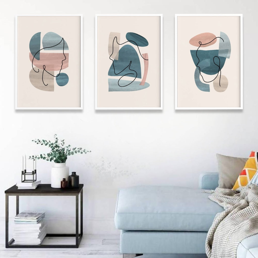 Face Line 3 Panels Art Frame For Wall Decor- Funkydecors Xs / White Posters Prints & Visual Artwork