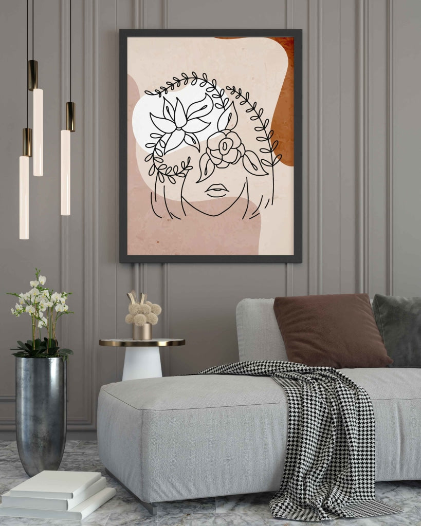 Floral Highlights - Women Line Art Frame For Wall Decor- Funkydecors Xs / Black Posters Prints &