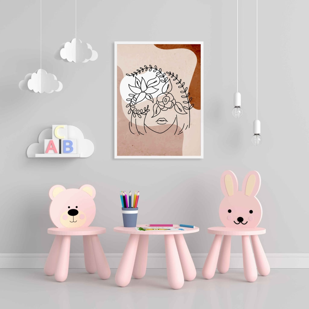 Floral Highlights - Women Line Art Frame For Wall Decor- Funkydecors Xs / White Posters Prints &