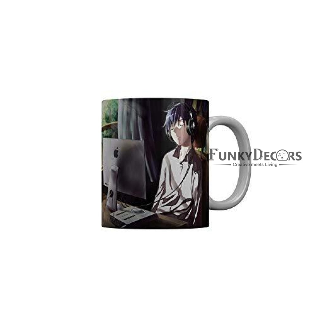 Funkydecors Anime Girl Gothic Cat Ceramic Mug 350 Ml Multicolor Mugs