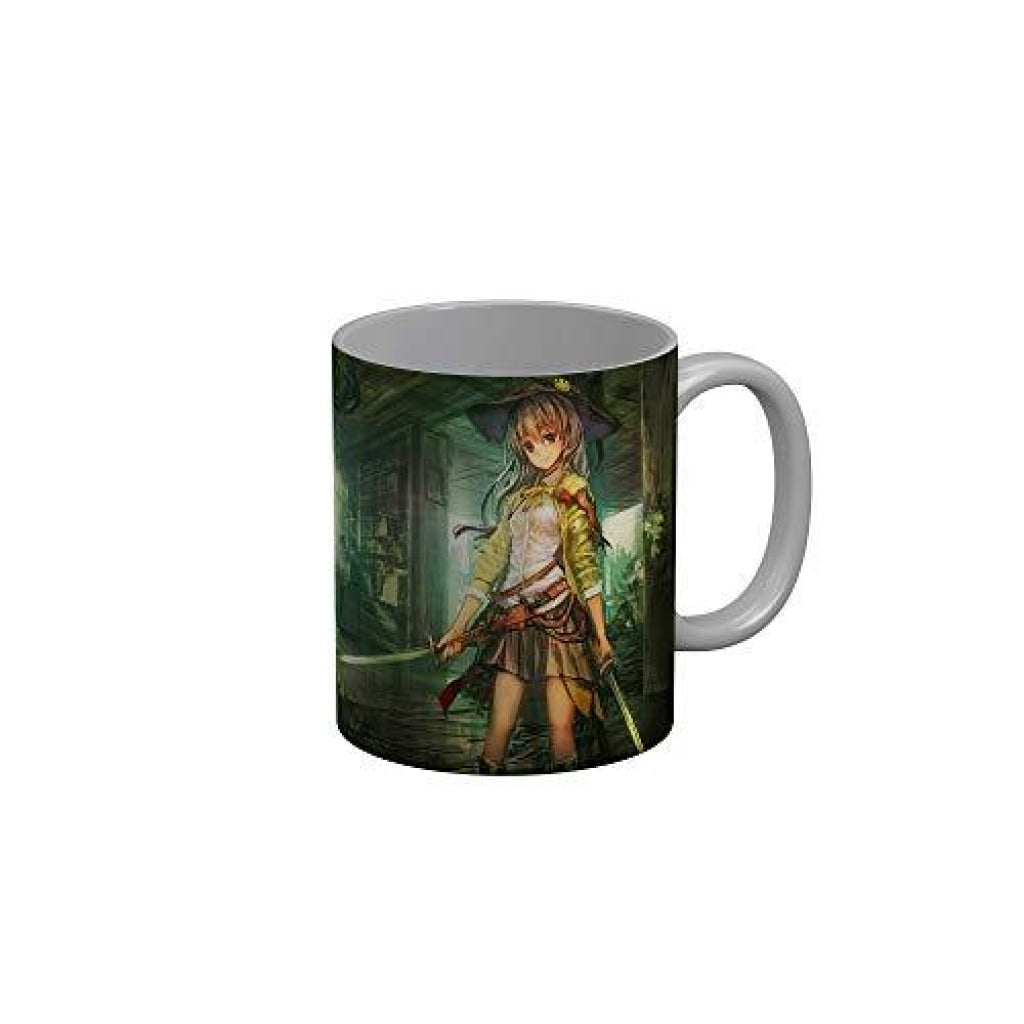 Funkydecors Anime Girl Gothic Cat Ceramic Mug 350 Ml Multicolor Mugs