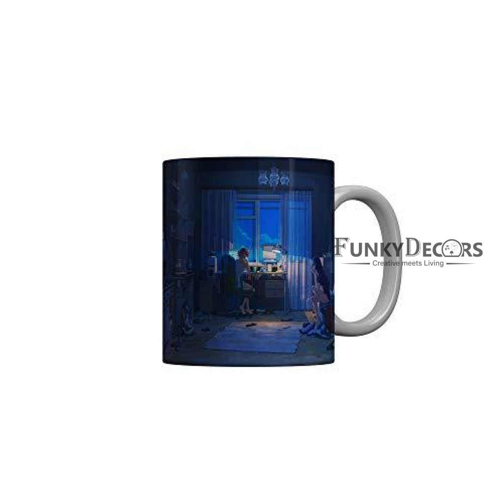 Funkydecors Anime Girl Gothic Cat Ceramic Mug 350 Ml Multicolor Mugs