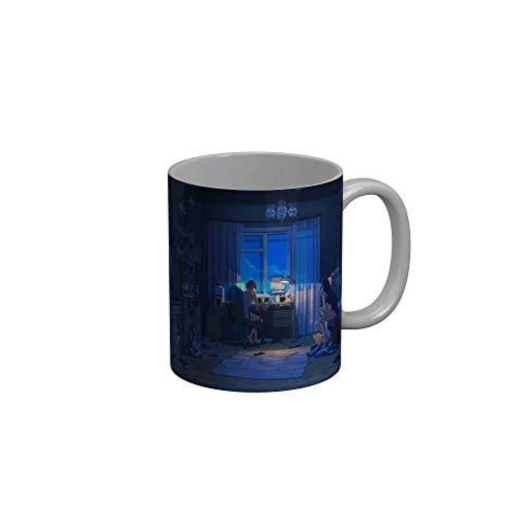 Funkydecors Anime Girl Gothic Cat Ceramic Mug 350 Ml Multicolor Mugs