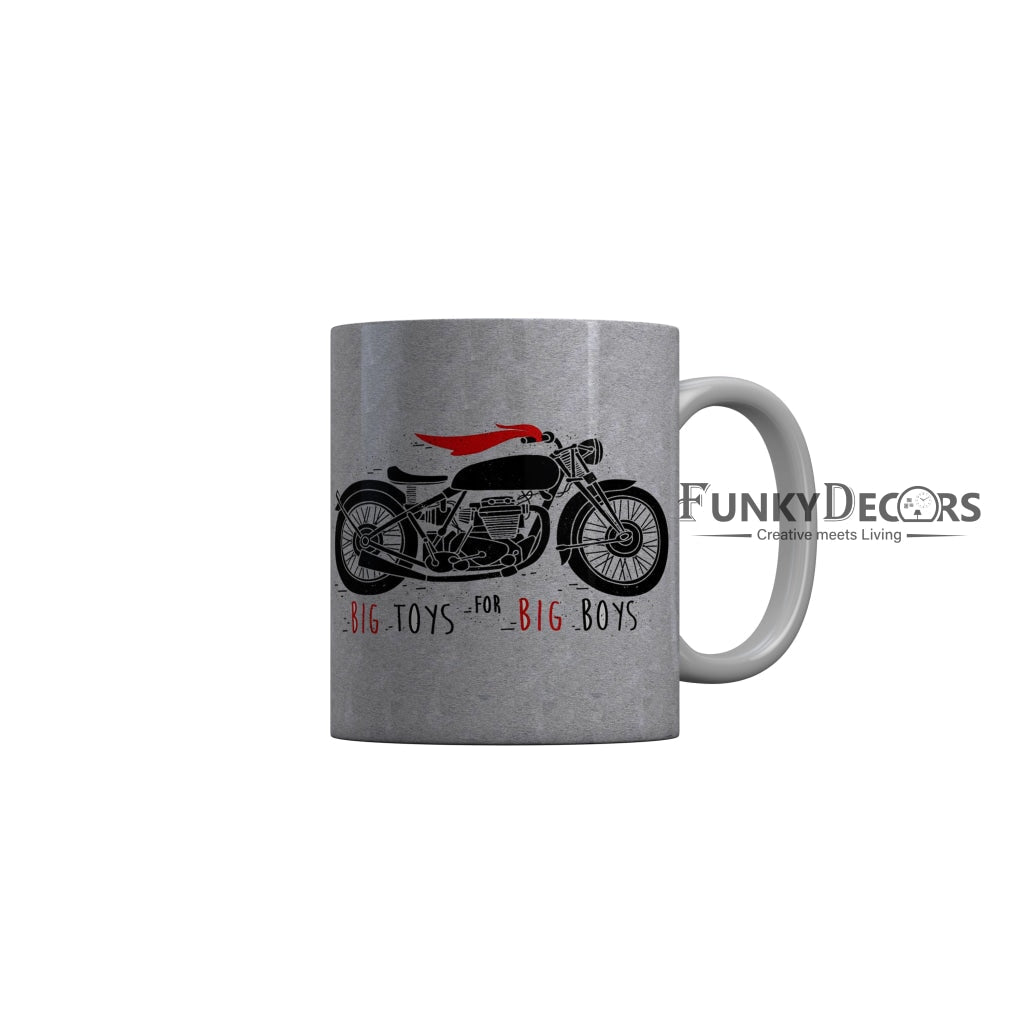 FunkyDecors Big Toys For Big Boys Gray Funny Quotes Ceramic Coffee Mug, 350 ml