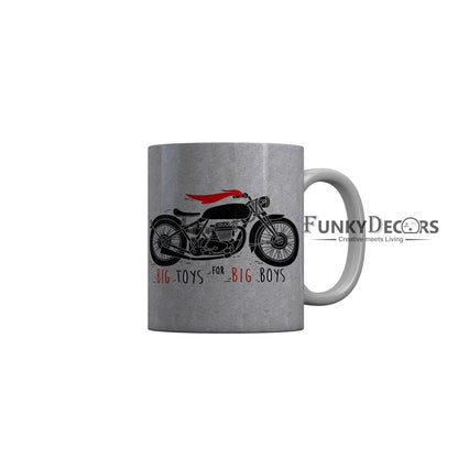 FunkyDecors Big Toys For Big Boys Gray Funny Quotes Ceramic Coffee Mug, 350 ml