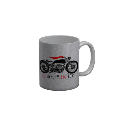 FunkyDecors Big Toys For Big Boys Gray Funny Quotes Ceramic Coffee Mug, 350 ml