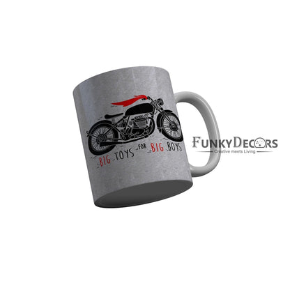 FunkyDecors Big Toys For Big Boys Gray Funny Quotes Ceramic Coffee Mug, 350 ml