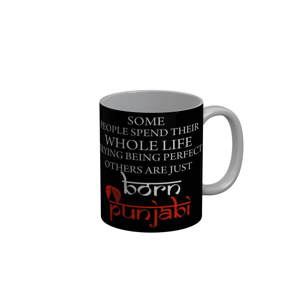 FunkyDecors Born Punjabi Black Funny Quotes Ceramic Coffee Mug, 350 ml