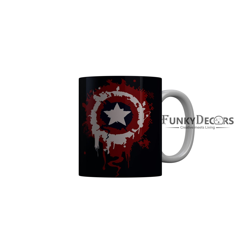 FunkyDecors Captain America  Black Ceramic Coffee Mug, 350 ml