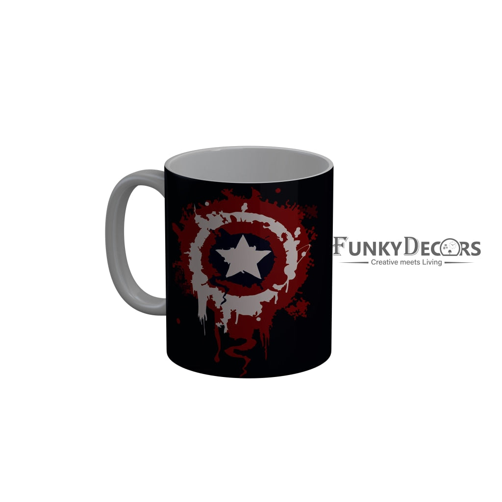 FunkyDecors Captain America  Black Ceramic Coffee Mug, 350 ml