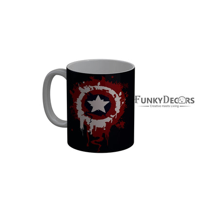 FunkyDecors Captain America  Black Ceramic Coffee Mug, 350 ml