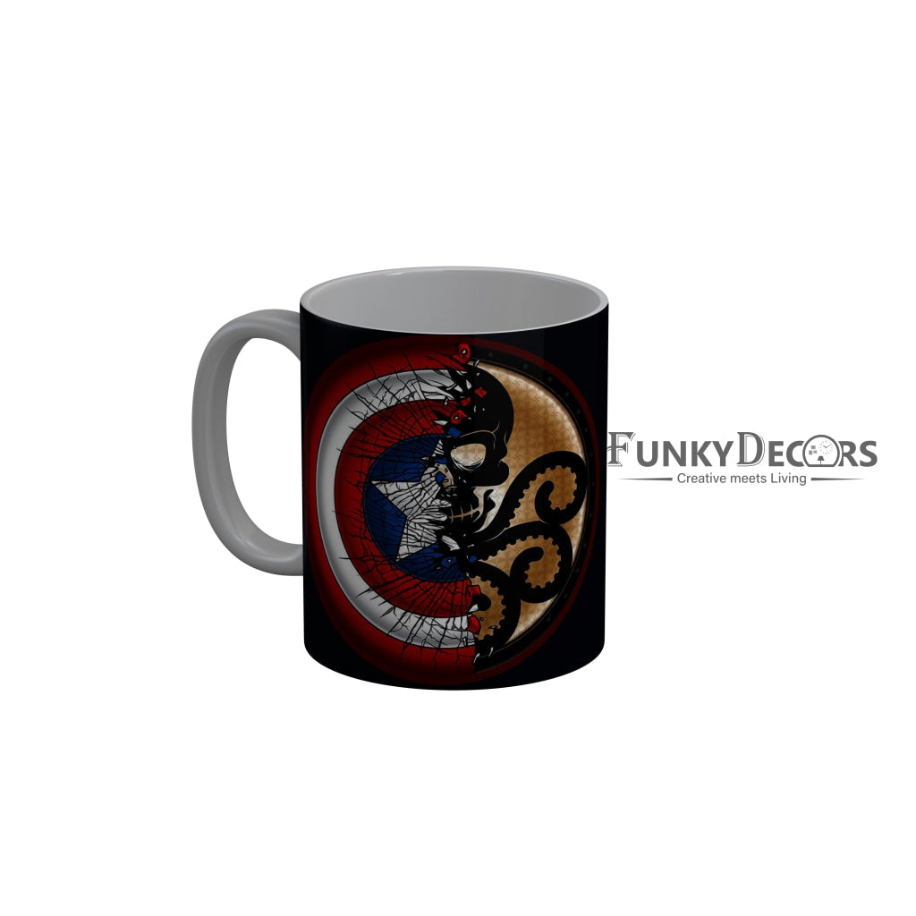 FunkyDecors Captain America Black Ceramic Coffee Mug, 350 ml
