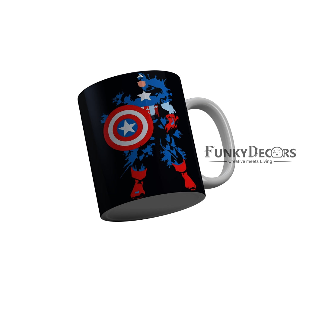 FunkyDecors Captain America Black Ceramic Coffee Mug, 350 ml