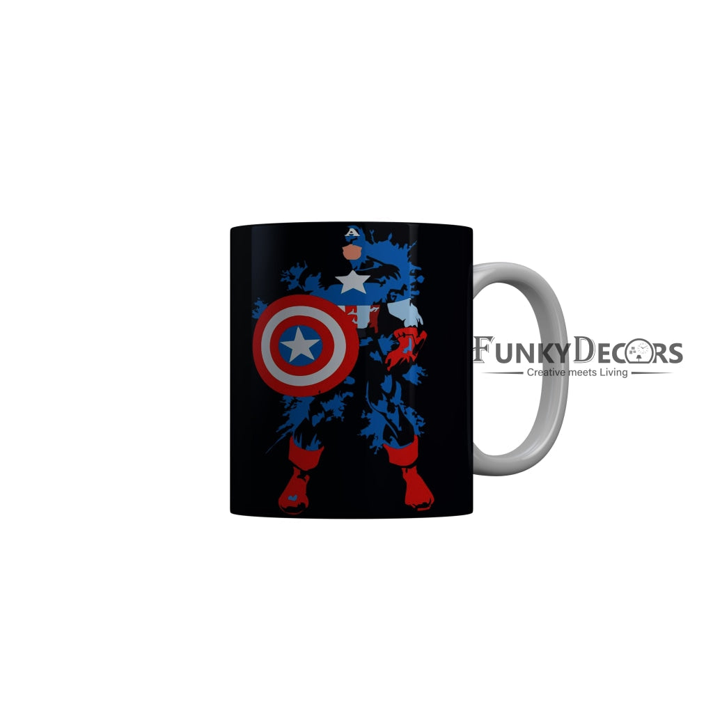 FunkyDecors Captain America Black Ceramic Coffee Mug, 350 ml