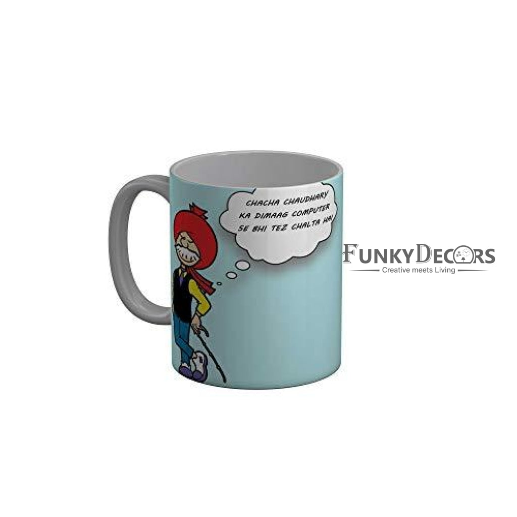 Funkydecors Chacha Choudhary Comic Cartoon Ceramic Mug 350 Ml Multicolor Mugs