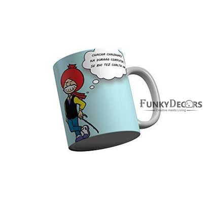 Funkydecors Chacha Choudhary Comic Cartoon Ceramic Mug 350 Ml Multicolor Mugs