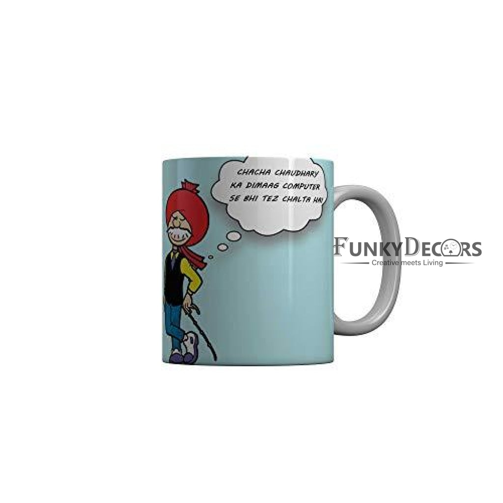 Funkydecors Chacha Choudhary Comic Cartoon Ceramic Mug 350 Ml Multicolor Mugs