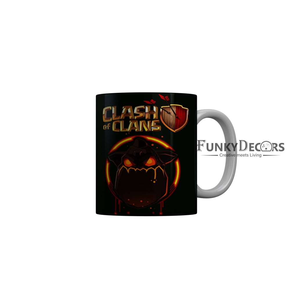 FunkyDecors Clash Of Clans Black Ceramic Coffee Mug, 350 ml
