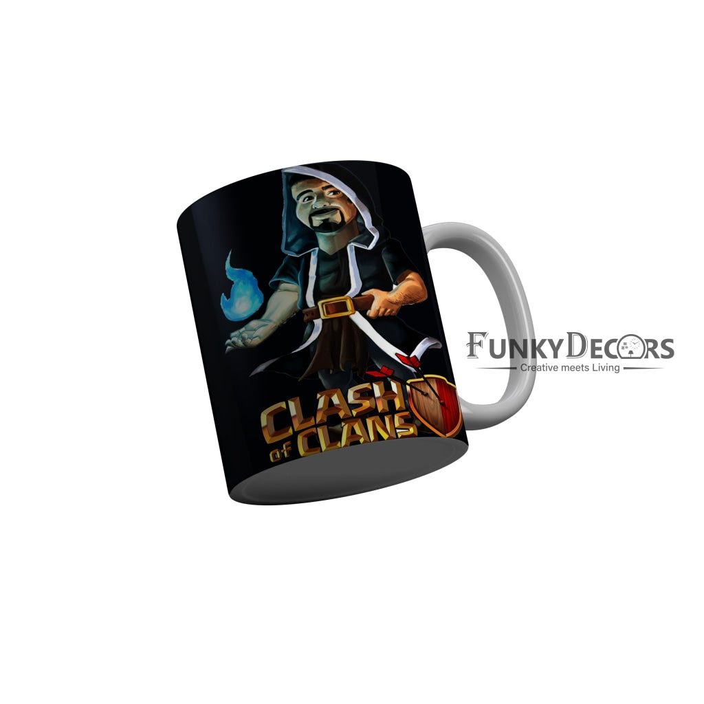 FunkyDecors Clash Of Clans Black Ceramic Coffee Mug, 350 ml