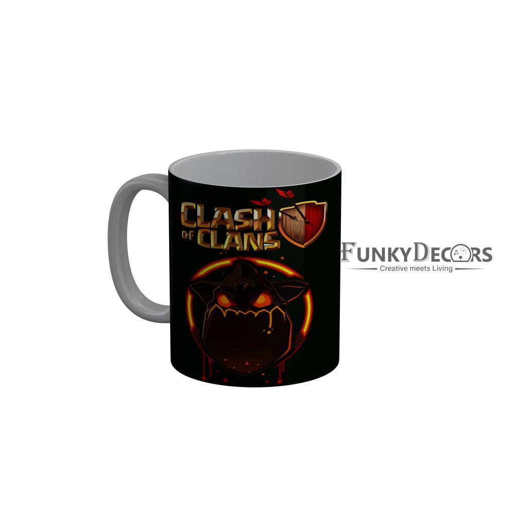 FunkyDecors Clash Of Clans Black Ceramic Coffee Mug, 350 ml
