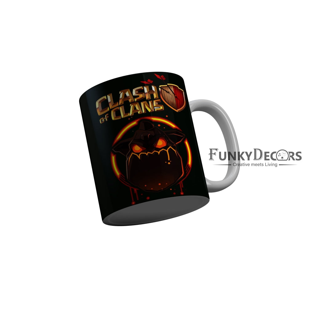 FunkyDecors Clash Of Clans Black Ceramic Coffee Mug, 350 ml