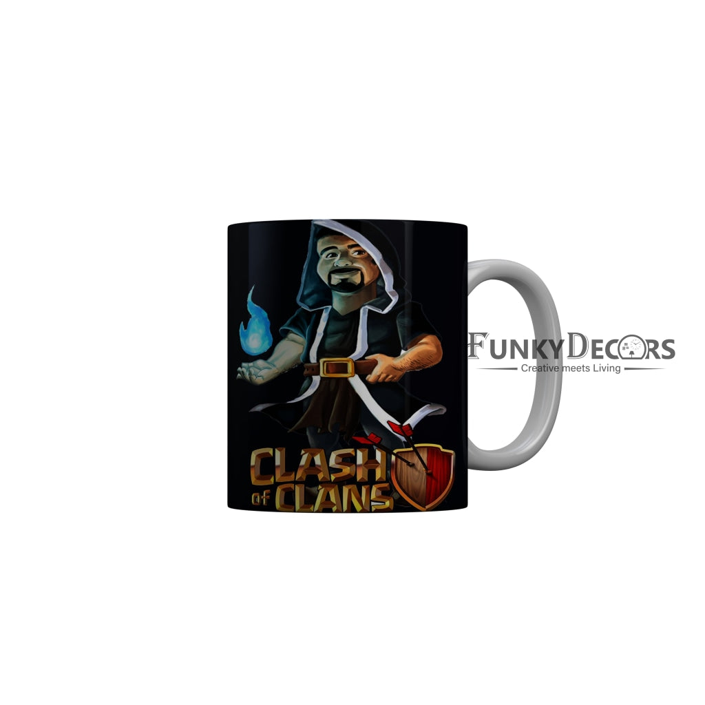 FunkyDecors Clash Of Clans Black Ceramic Coffee Mug, 350 ml