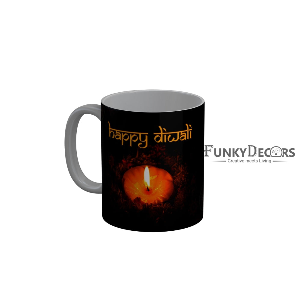 FunkyDecors Diwali Wishes Happy Diwali Special Diwali Ceramic Mug, 350 ML, Multicolor