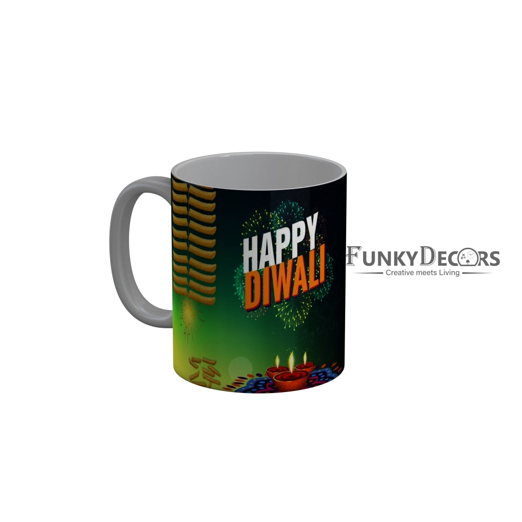 FunkyDecors Diwali Wishes Happy Diwali Special Diwali Ceramic Mug, 350 ML, Multicolor