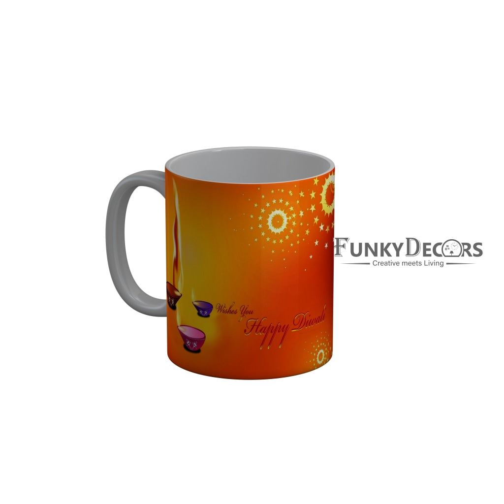 FunkyDecors Diwali Wishes Happy Diwali Special Diwali Ceramic Mug, 350 ML, Multicolor