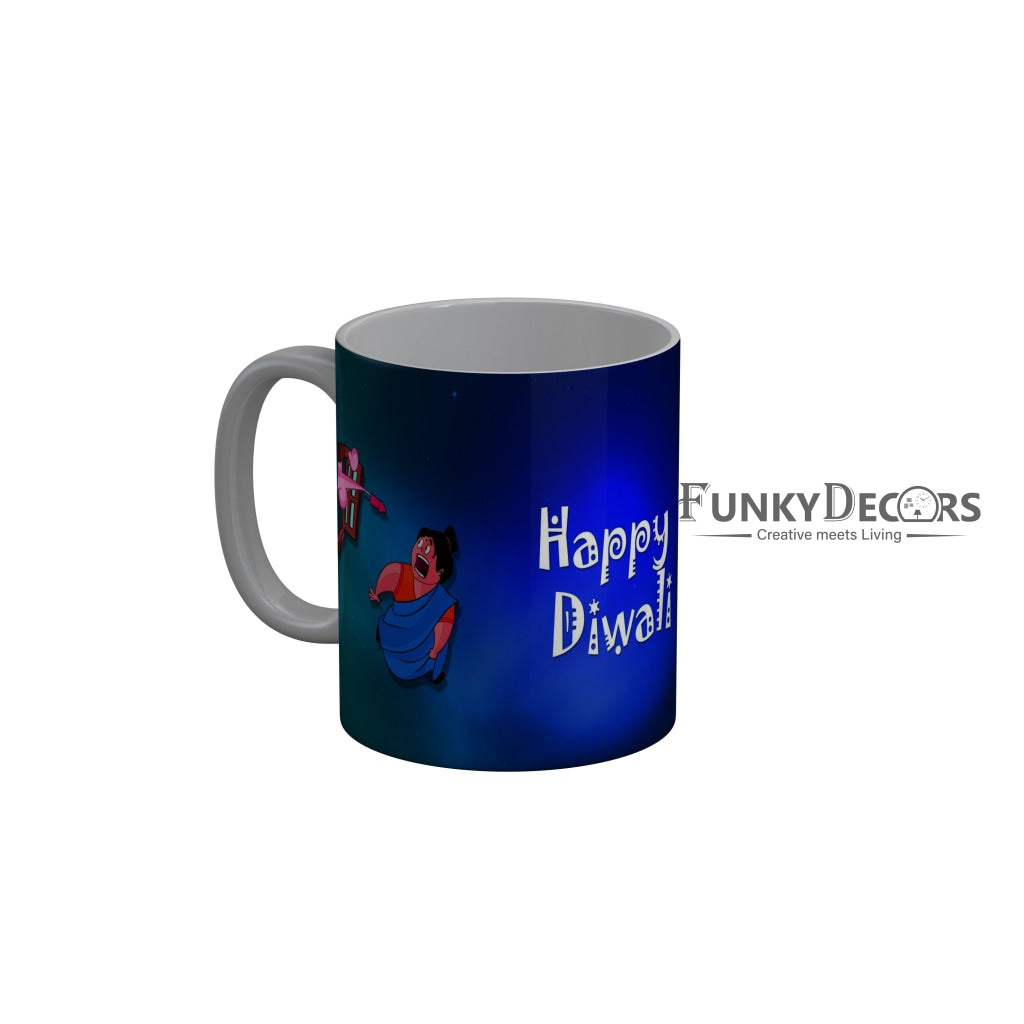 FunkyDecors Diwali Wishes Happy Diwali Special Diwali Ceramic Mug, 350 ML, Multicolor