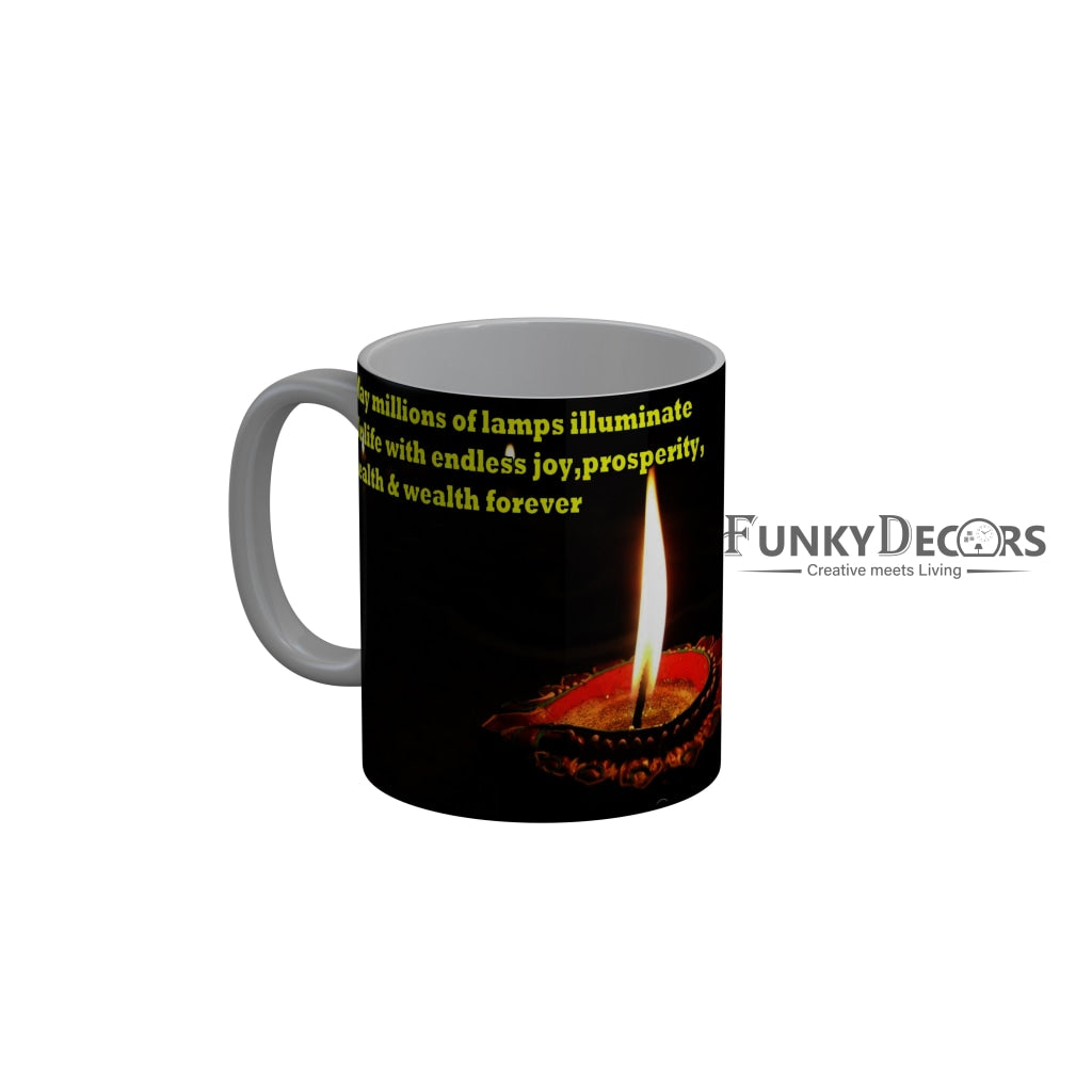 FunkyDecors Diwali Wishes Happy Diwali Special Diwali Ceramic Mug, 350 ML, Multicolor
