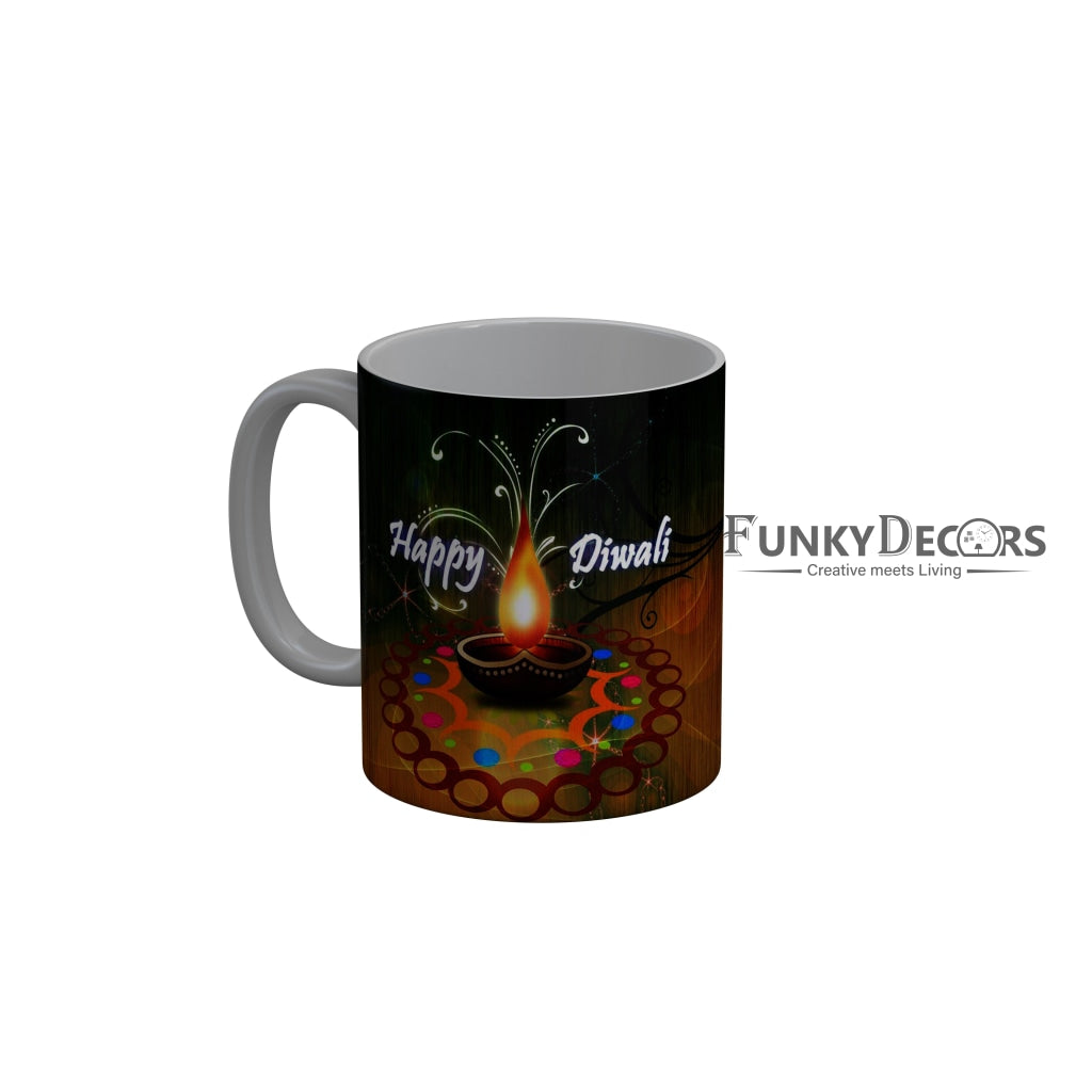 FunkyDecors Diwali Wishes Happy Diwali Special Diwali Ceramic Mug, 350 ML, Multicolor