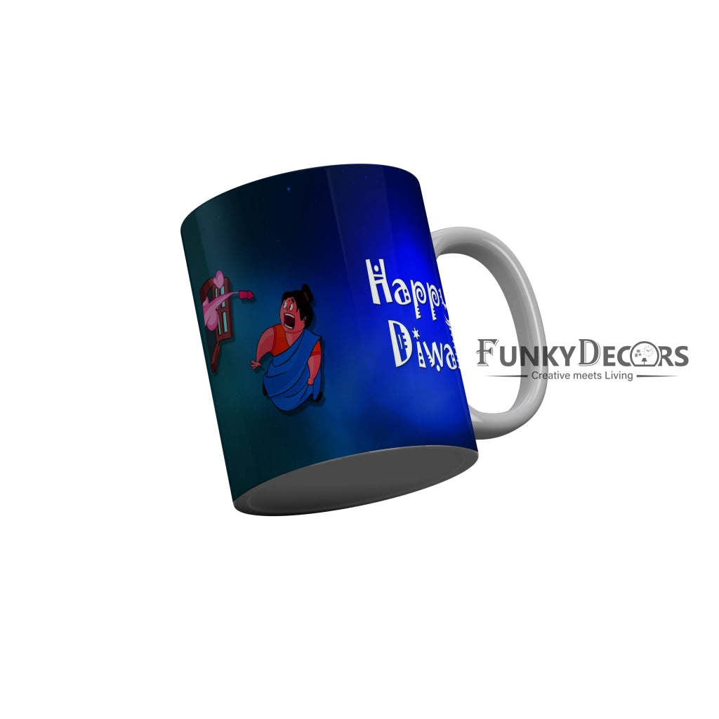 FunkyDecors Diwali Wishes Happy Diwali Special Diwali Ceramic Mug, 350 ML, Multicolor