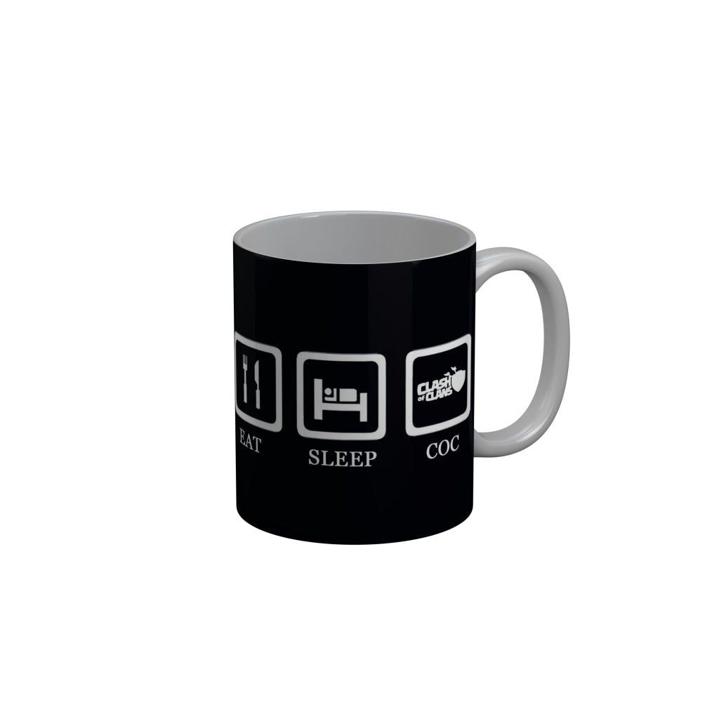 FunkyDecors Eat Sleep Clash and Clans Black Funny Quotes Ceramic Coffee Mug, 350 ml