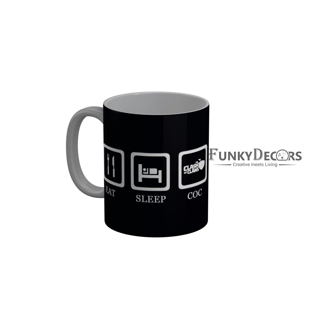 FunkyDecors Eat Sleep Clash and Clans Black Funny Quotes Ceramic Coffee Mug, 350 ml